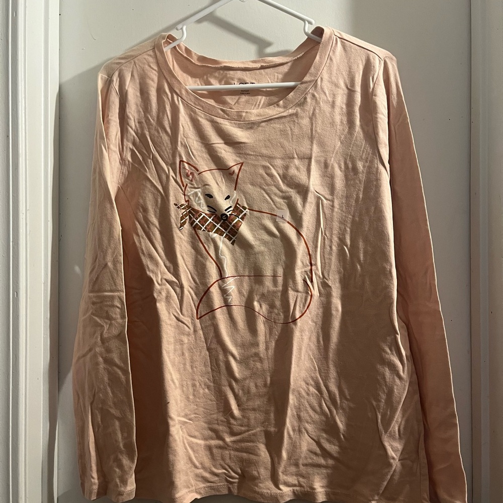 Loft Blush Pink Long Sleeve Shirt with Fox Design
